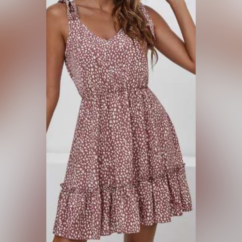 SHEIN size MEDIUM mauve and white animal print ruffled dress with ties.